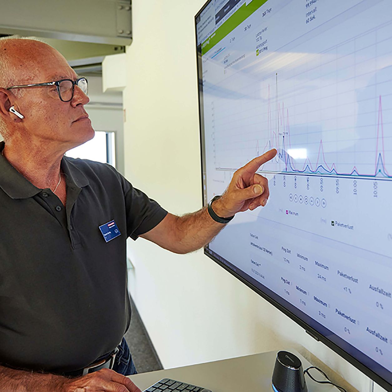 IT-Experte an großem Bildschirm